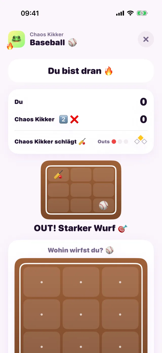 Baseball in porpor, mitten im Spiel.