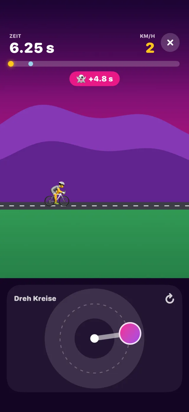 Radrennen in porpor, mitten im Spiel.