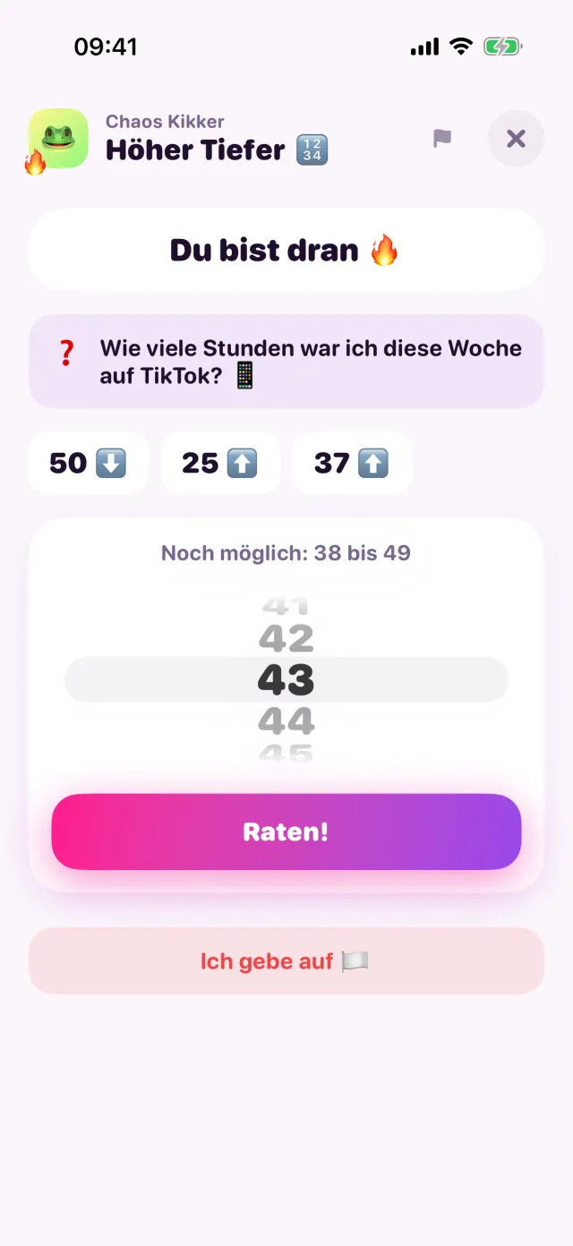 Höher Tiefer in porpor, mitten im Spiel.