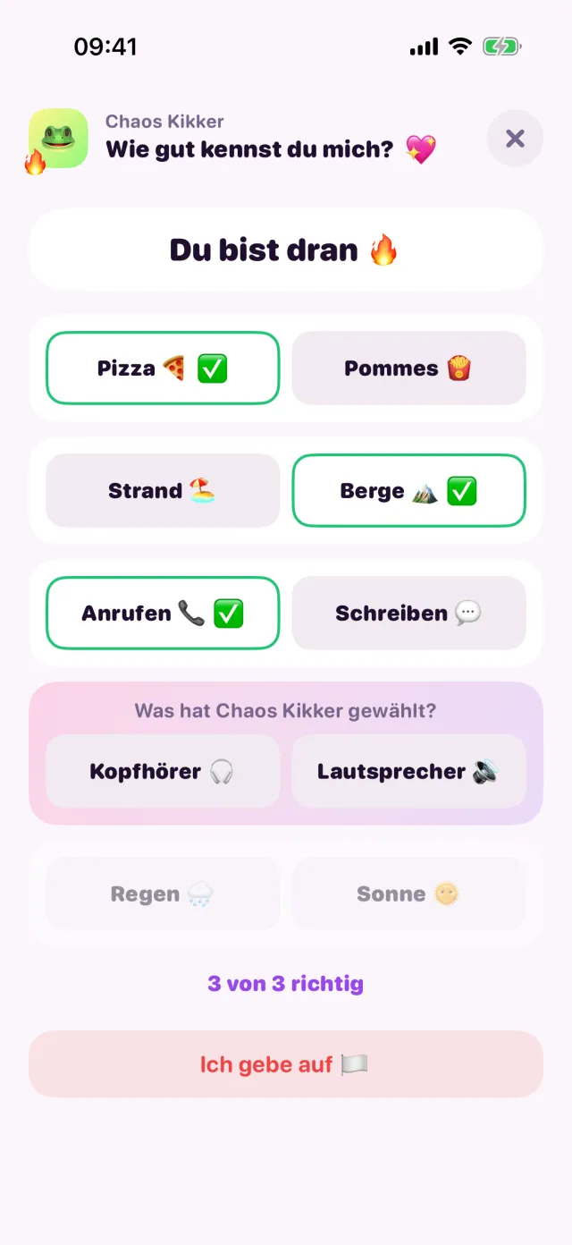 Wie gut kennst du mich? in porpor, mitten im Spiel.