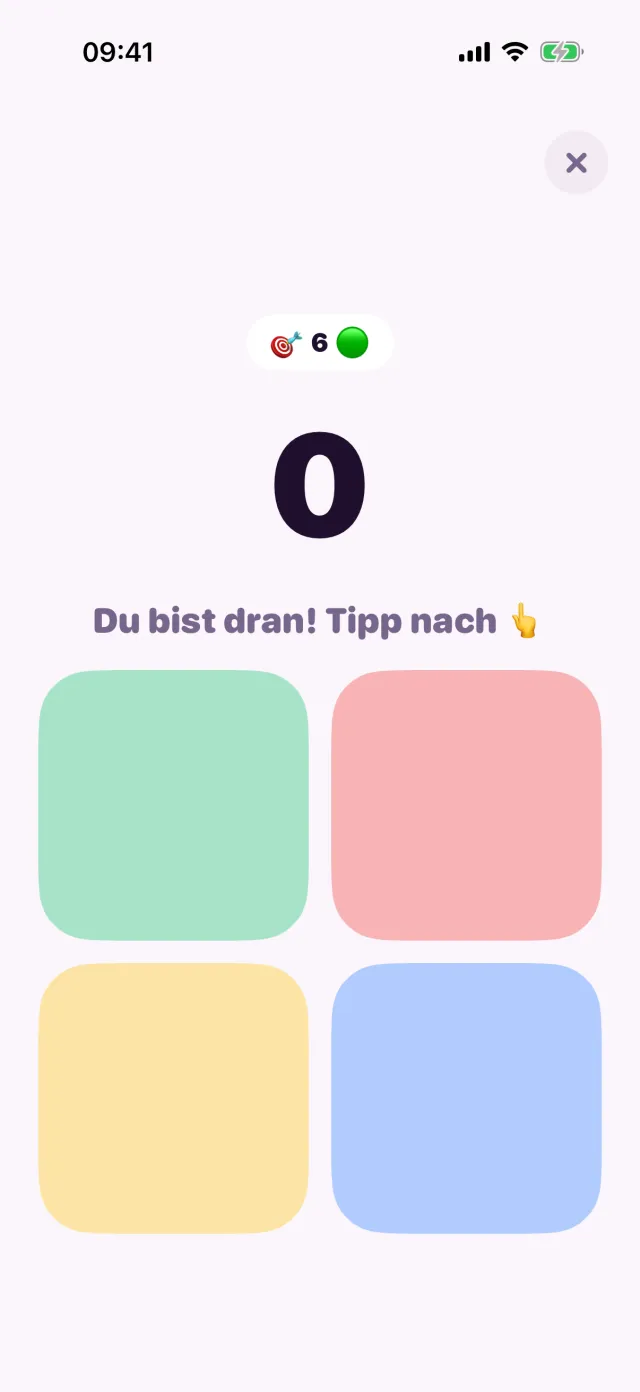 Simon Says in porpor, mitten im Spiel.