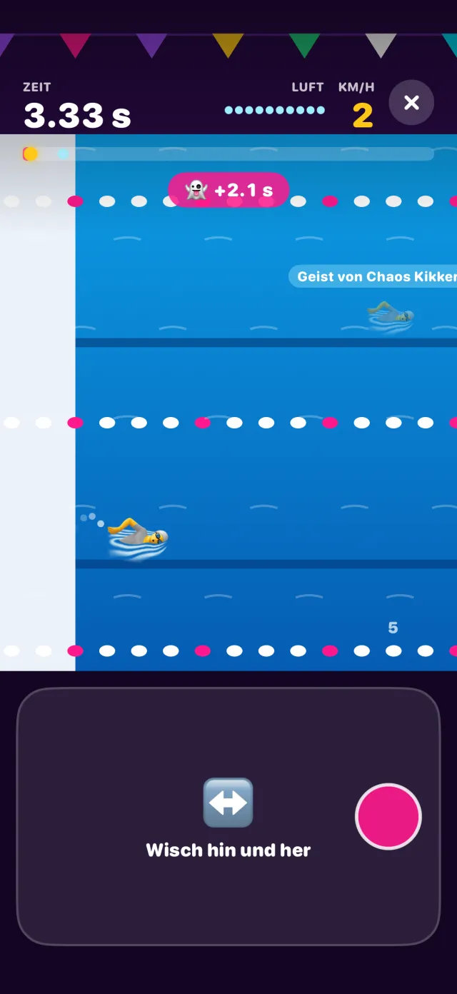 Schwimmen in porpor, mitten im Spiel.