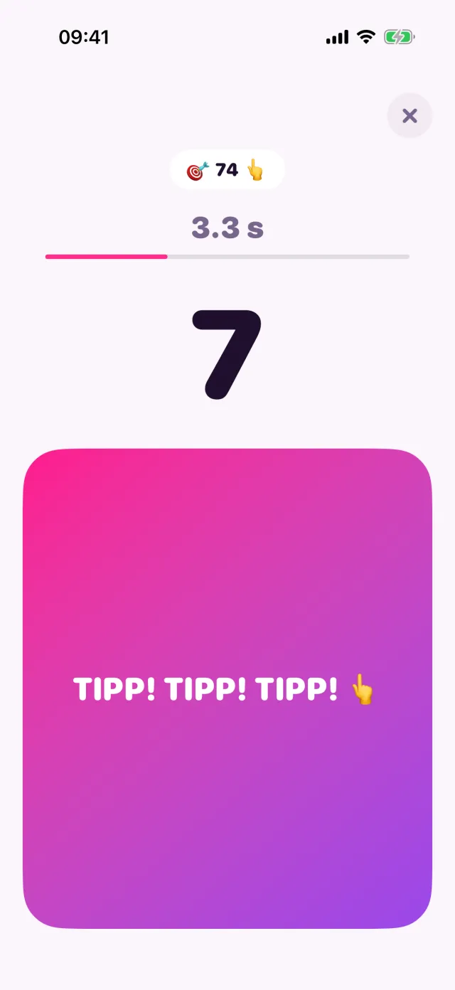 Tap Warrior in porpor, mitten im Spiel.