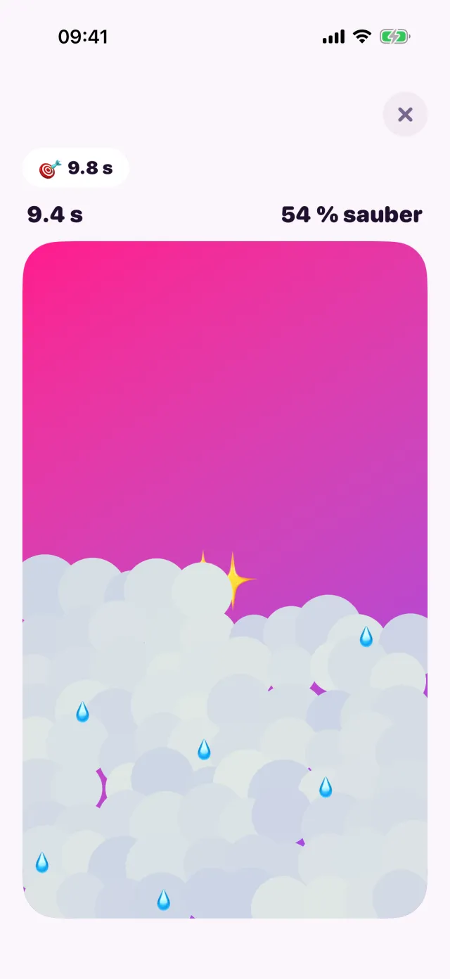 Wipe Clean in porpor, mitten im Spiel.