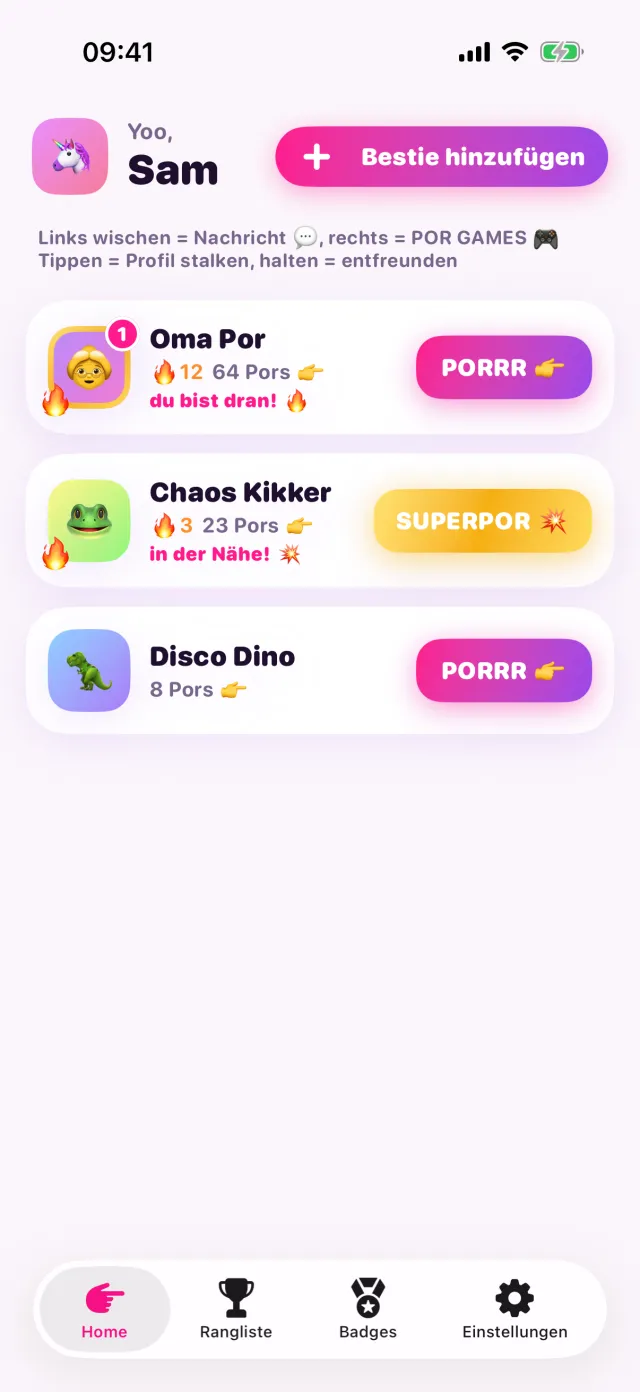 Der Startbildschirm mit einem SUPERPOR Button bei einem Bestie in der Nähe.