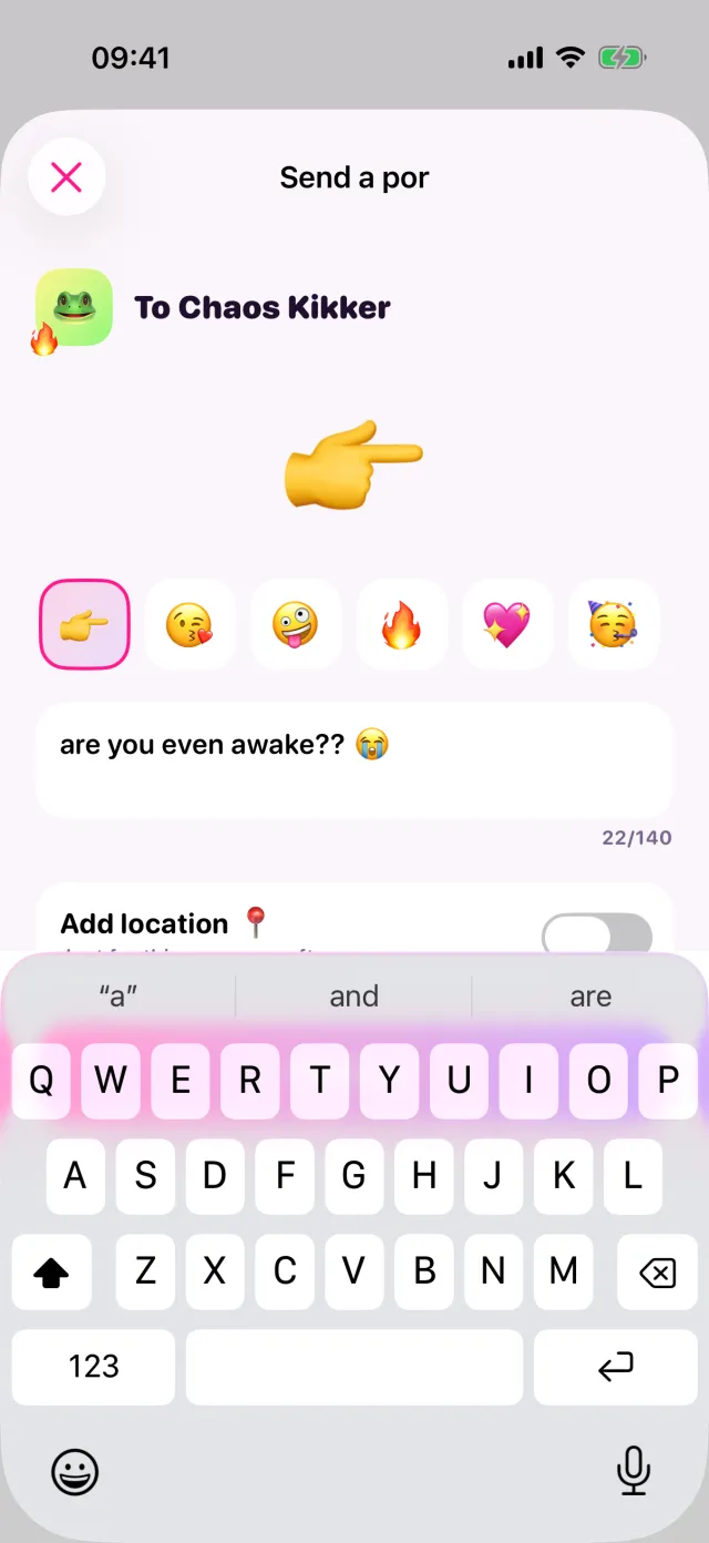 Sending a por with an emoji and a short message.