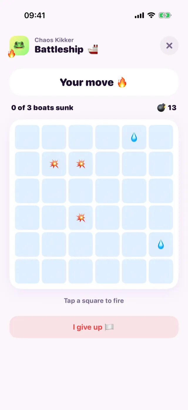 Battleship in porpor, halfway through a game.