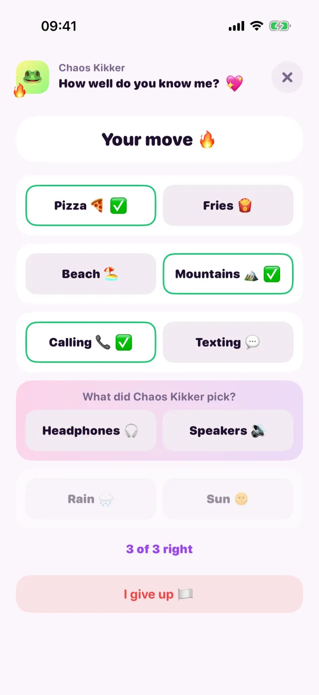 How well do you know me? in porpor, halfway through a game.