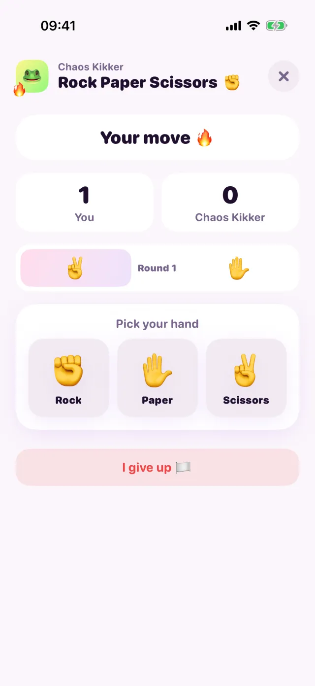 Rock Paper Scissors in porpor, halfway through a game.