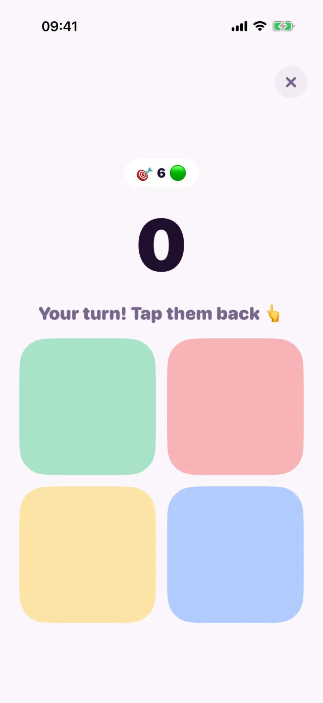 Simon Says in porpor, halfway through a game.