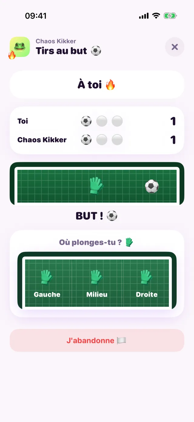 Tirs au but dans porpor, en pleine partie.