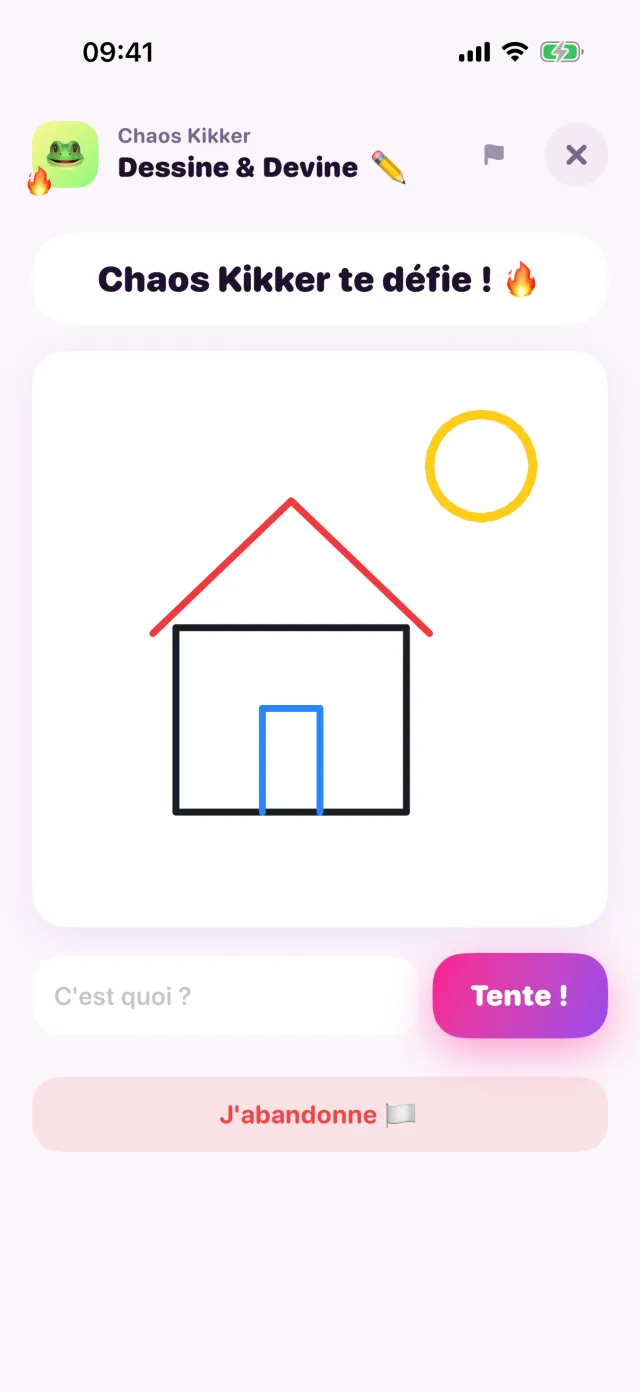 Dessine & Devine dans porpor, en pleine partie.