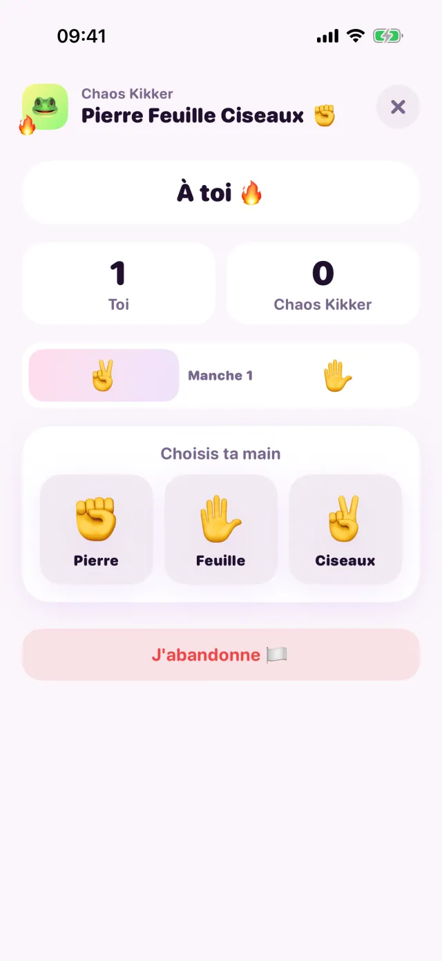 Pierre Feuille Ciseaux dans porpor, en pleine partie.