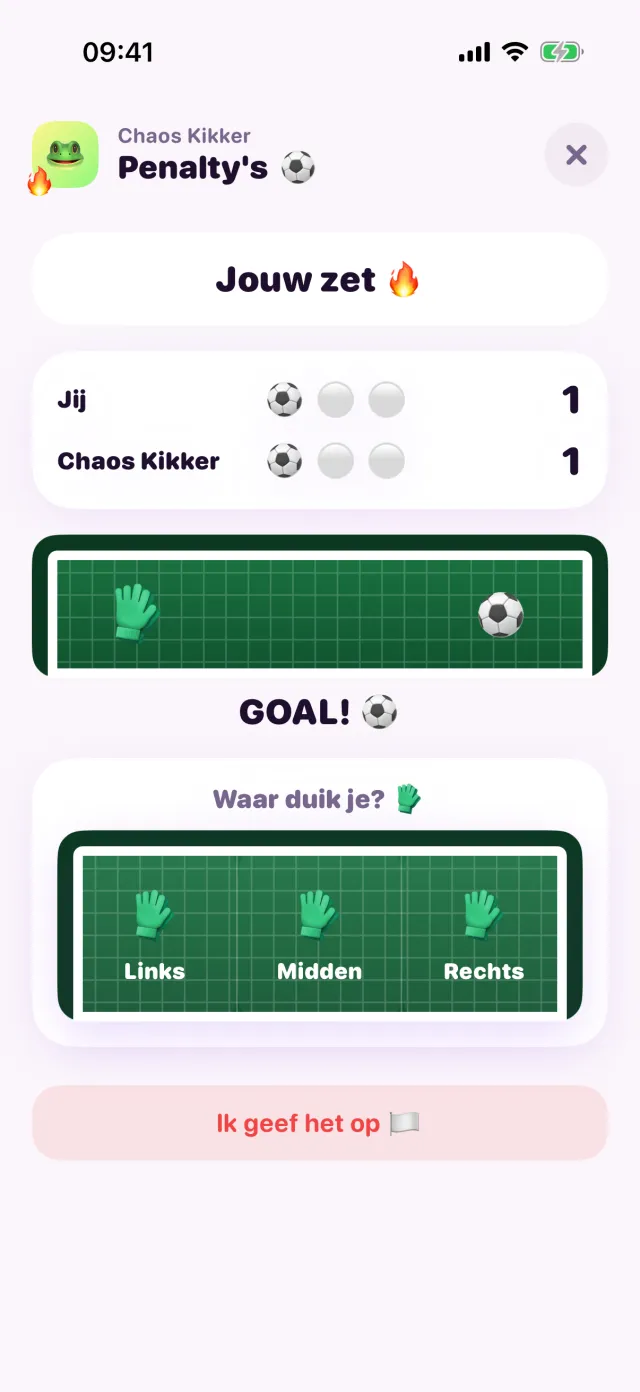 Penalty's in porpor, midden in een spelletje.