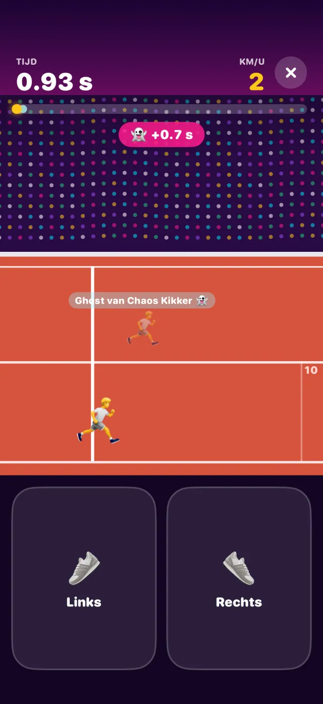 Sprint in porpor, midden in een spelletje.