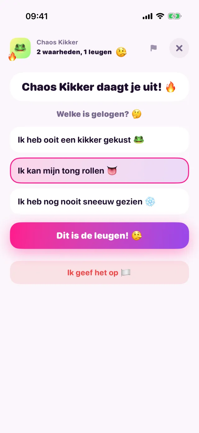 2 waarheden, 1 leugen in porpor, midden in een spelletje.